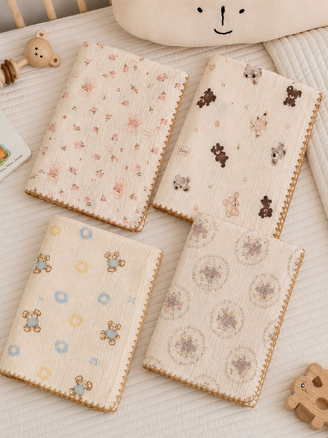 Beige cartoon characters AC room blanket